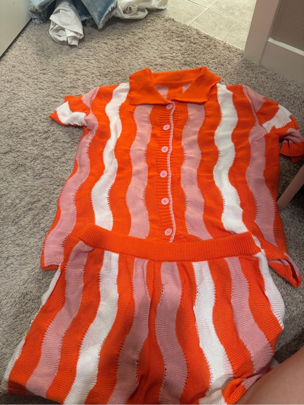 Womens matching set pink and orange large